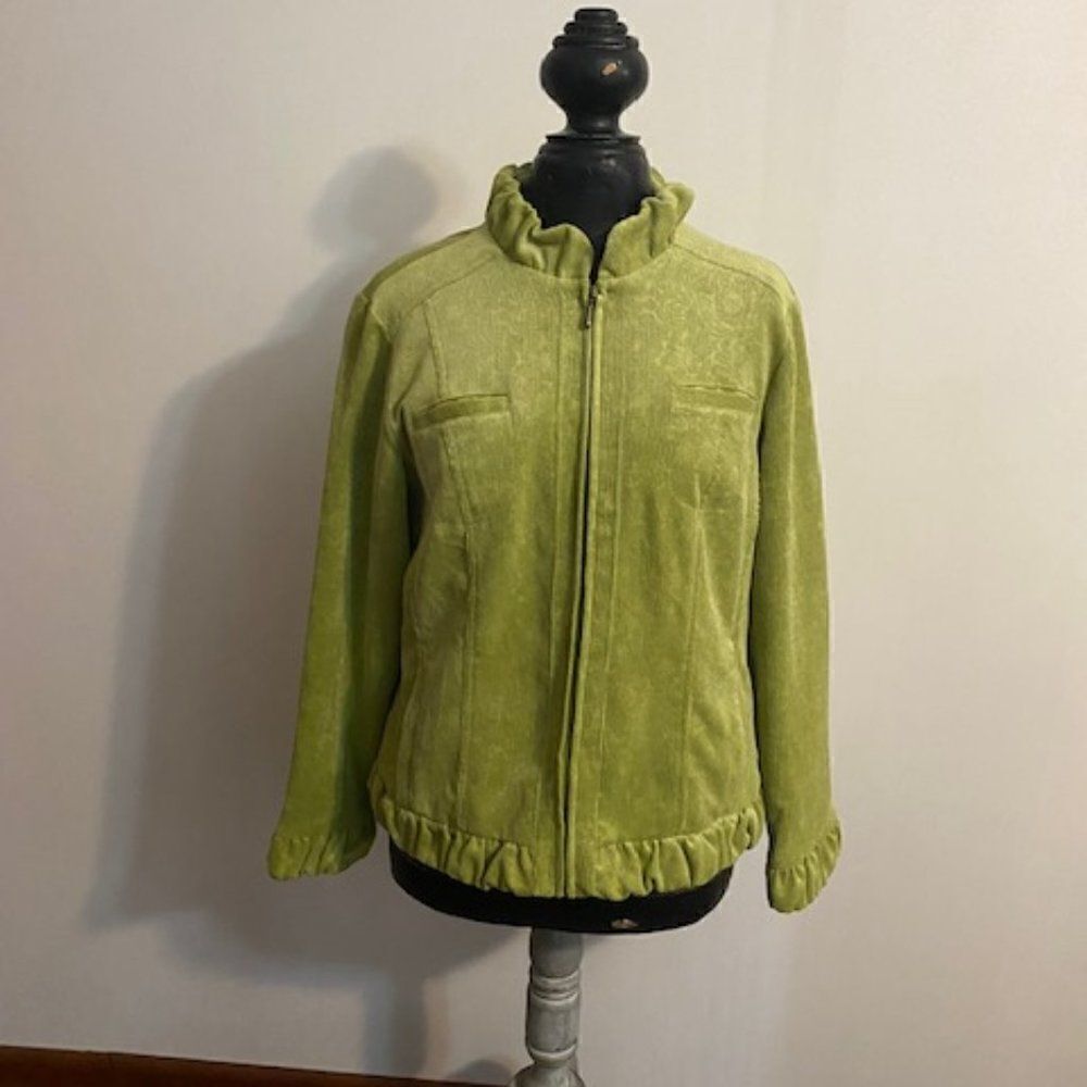 Chico's Vtg Lime Green Needlecord Bell /ruffle collard and sleeves, size 2/12